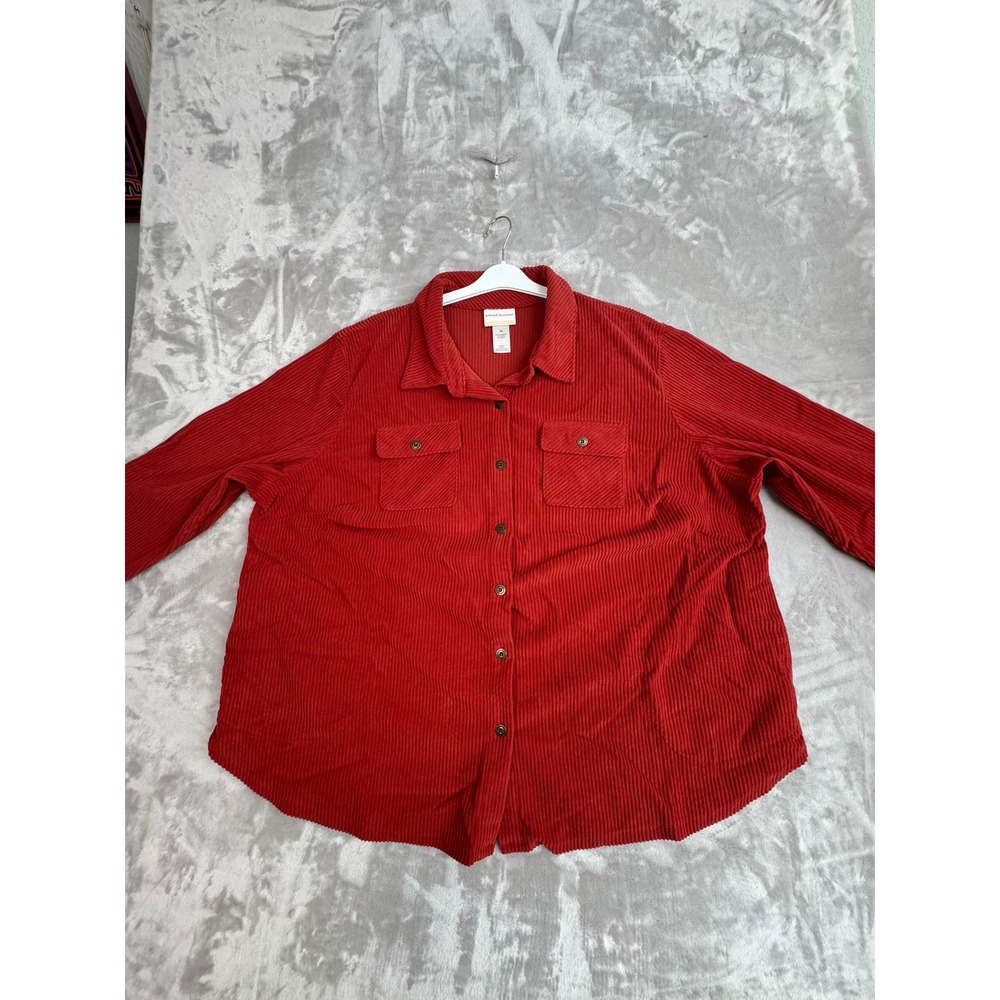 Alfred Dunner Women's Red Corduroy Button Down Shirt 3X Plus Size Long Sleeve‎